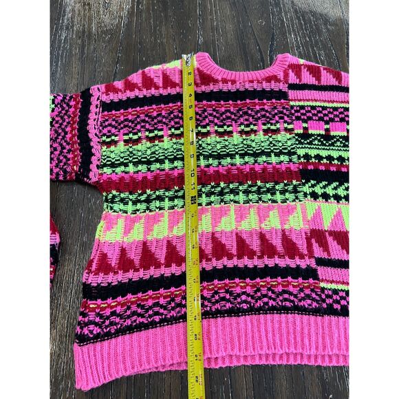 ASOS DESIGN High Neck Sweater Multi Geo Pattern Size 4 Bright Neon - Picture 9 of 9